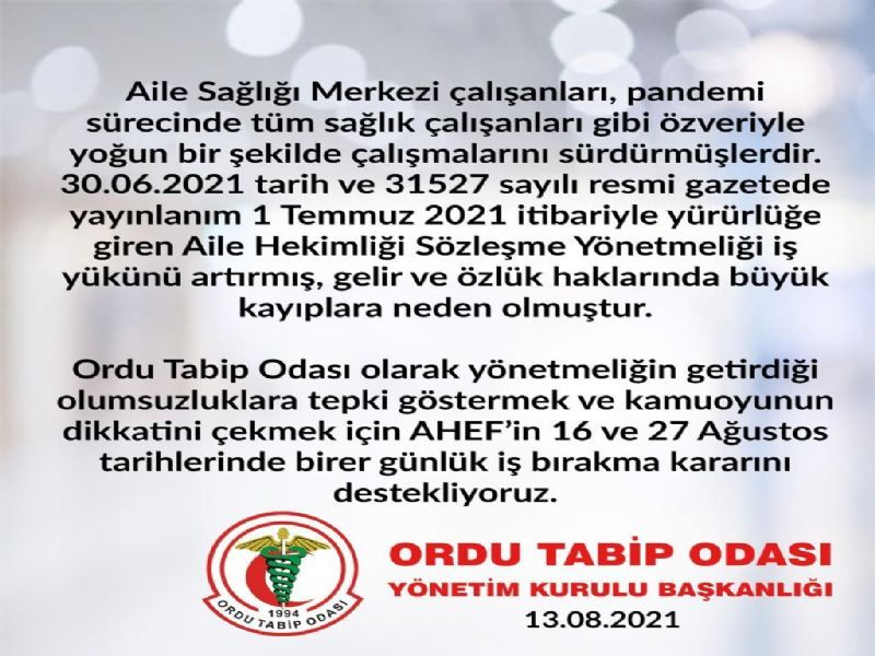 AİLE HEKİMLİĞİ SÖZLEŞMESİNİ KABÜL ETMİYORUZ